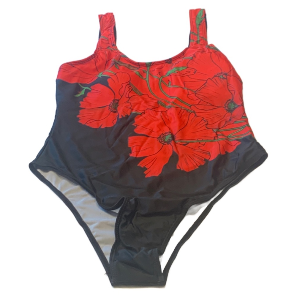 Red Floral One-Piece Swimsuit Swimwear New